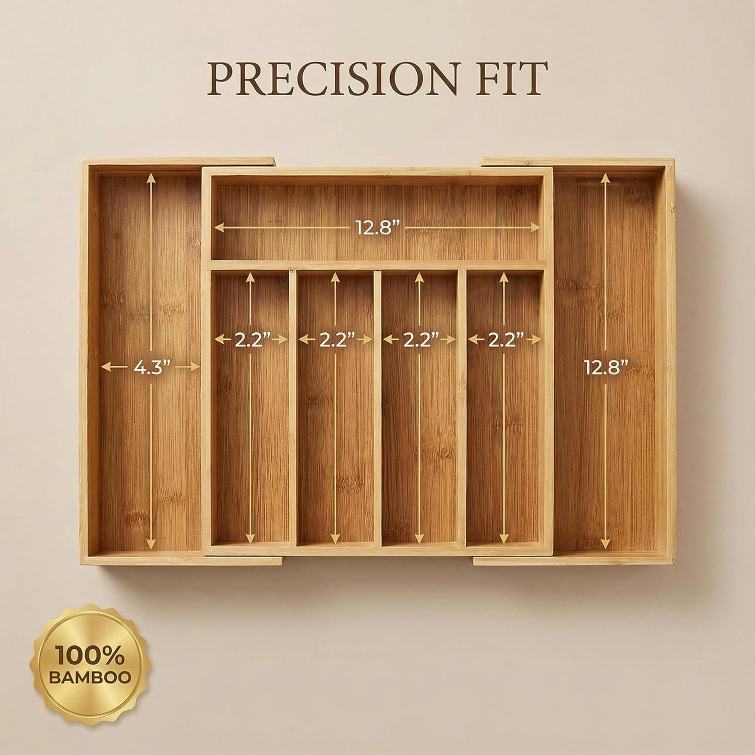 Bamboo Drawer Organizer - Expandable Kitchen Utensil Holder, Adjustable Silverware Drawer Organization, Kitchen Wooden Tray for Cutlery, Flatware & Stationery, 5-7 Slots (Natural)