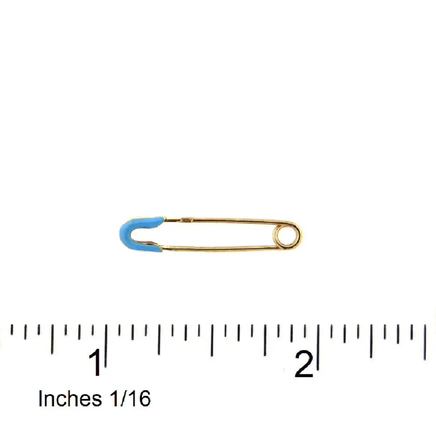 18K Solid Yellow Gold Blue Enamel Safety Pin 1 inch