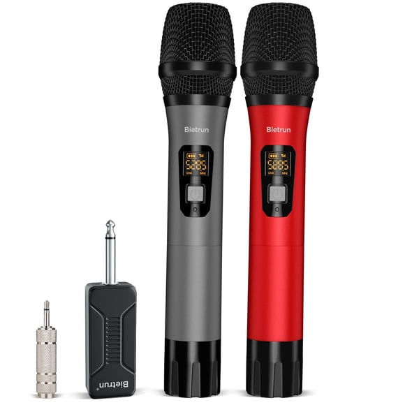 Wireless Microphone, UHF Wireless Dual Handheld Dynamic Mic System Set with Rechargeable Receiver, 160ft Range, 6.35mm(1/4'') Plug, for Karaoke, Voice Amplifier, PA System, Singing Machine
