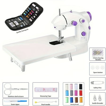 kit of mini sewing machine for beginners, easy automatic sewing machine with extension table, household electric portable sewing tool with sewing kit, small, for all age, kids or adults