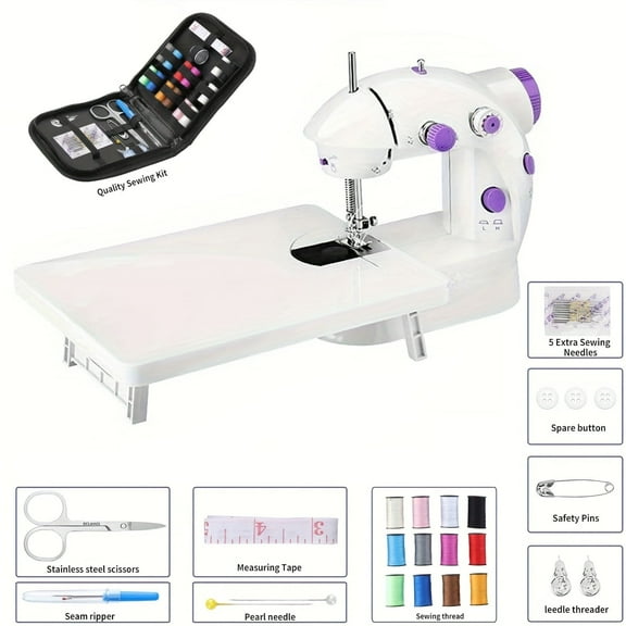 Kit of Mini Sewing Machine for Beginners, Easy Automatic Sewing Machine with Extension Table, Household Electric Portable Sewing Tool with Sewing Kit, Small, for All Age, Kids or Adults