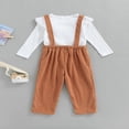 thumbnail image 3 of 2PCS Fall Toddler Girls Outfits Suit Solid Long Sleeve Ribbed Ruffles Tops+Suspender Pocket Trousers Clothes Set For Kids Girls Pink 1-2 Years, 3 of 7