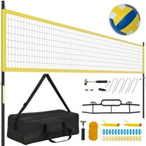 Gymax Portable Outdoor Volleyball Net Set Height Adjustable Poles Anti-Sag Yellow