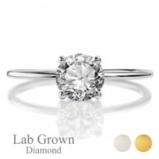 JeenMata Lab Grown Diamond 1 Carat Round Cut Solitaire Engagement Ring in Real Solid 10K White Gold for Women, Gift for Her, Female, Girlfriend