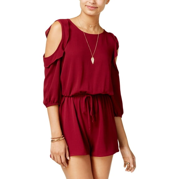 Be Bop Womens Ruffled Cold Shoulder Romper