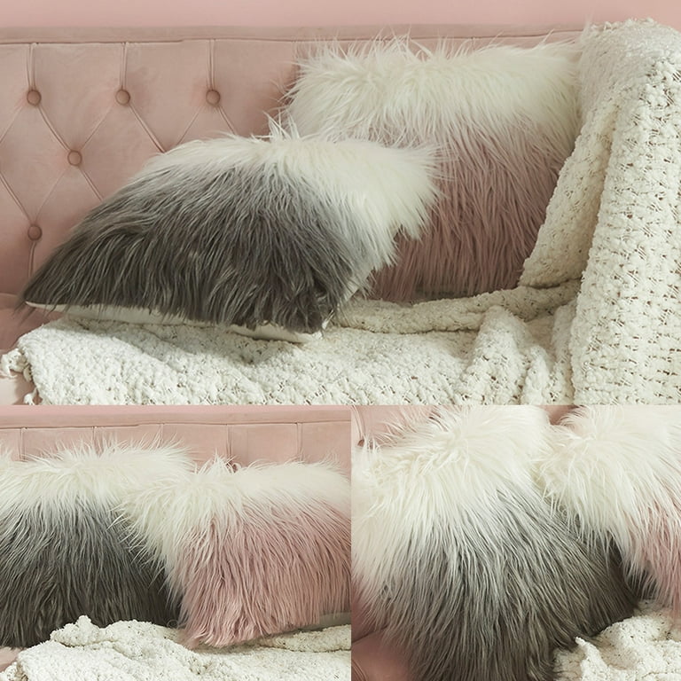 Nordic Style Gradient Faux Fur Throw Pillow for Case Modern Ombre Multicolor Fluffy Plush Decorative Square Cushion Cover for Home Sofa Couch Bedroom Car Walmart