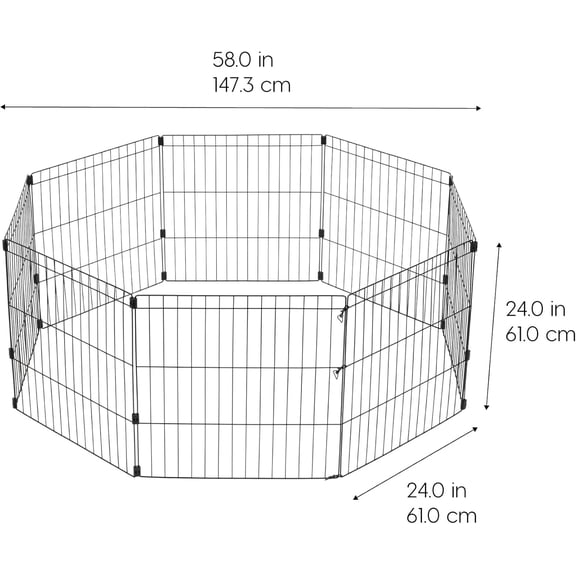 Metal Dog Playpen, 8-Panel 24" Pet Playpen, Foldable, Customizable, Black