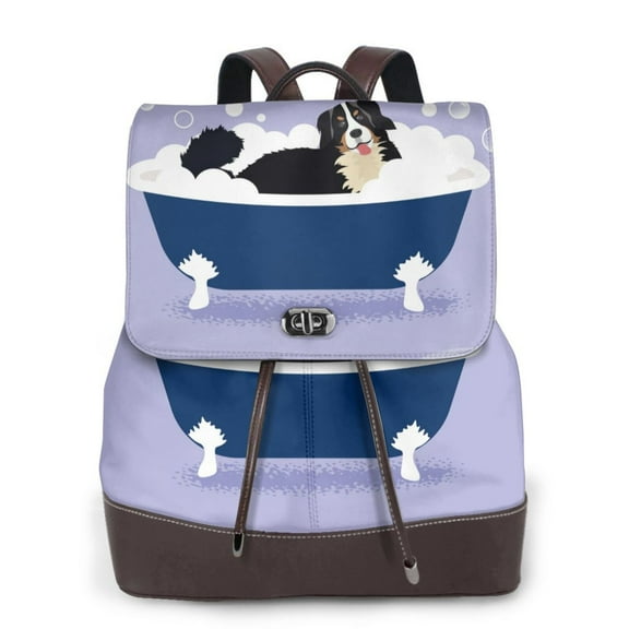 Logiee Bernese Mountain Dog Sitting Bath Tub Print Backpack Purse for Women,Fashion Leather Backpack Purse,Women's Leather Backpack for Work College Travel