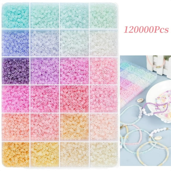 DIY Threading Glass Beads Set,24 Colors Seed Beads for Jewelry Making Kit,Pastel Glass Beads,With Golden Accessories and Elastic String Cord,for Necklaces Bracelets Chains Rings Keys