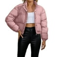 thumbnail image 2 of GrmtClth Winter Jackets for Women Thick Insulated Full Zip Cropped Outerwear Fashion Cozy Soft Stand Collar Long Sleeve Bubble Coat Pink L, 2 of 7