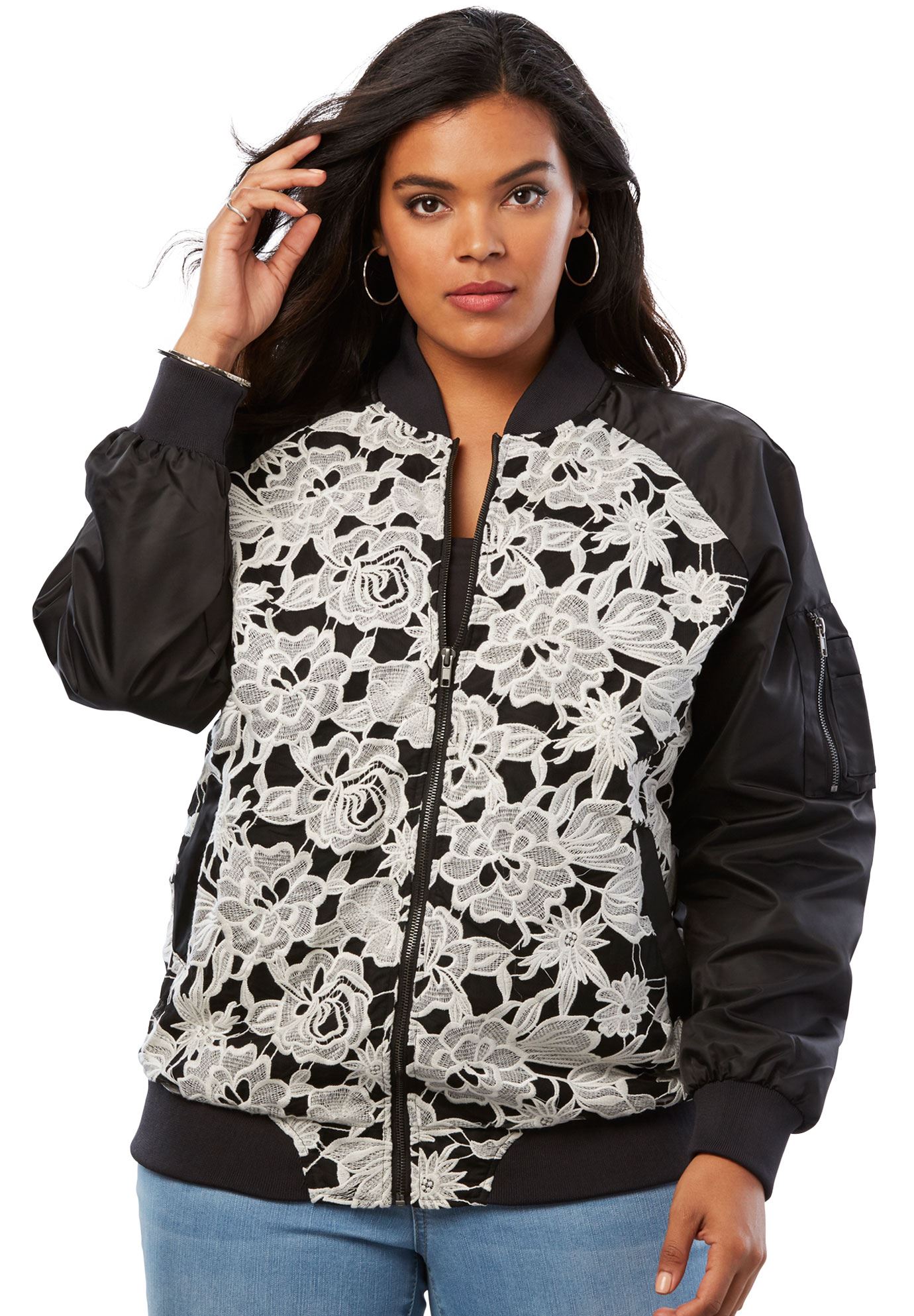 plus size lace bomber jacket