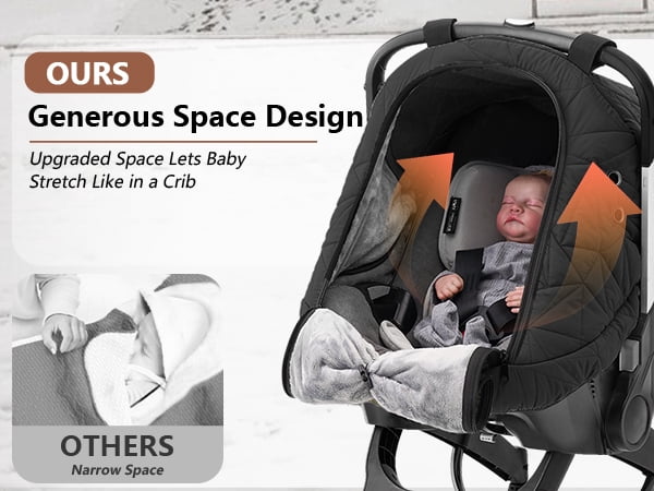 Car Seat Cover Baby Winter: Sprouterie Carseat Canopy for Babies - Infant Cold Weather Shield with Zipper Peeping Window Warm and Cozy Waterproof Universal Fitted Black for Boy Girl Neutral Newborn