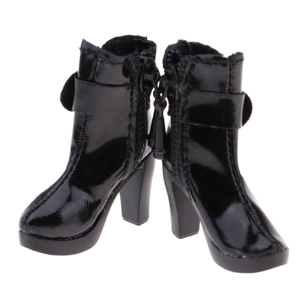 6 Botas De Tacón material cuero Artificial Femenino Para Juguetes Calientes '' Kumik Negro Hugo Figura de acción Zapatos de arranque