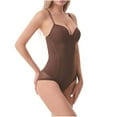 thumbnail image 2 of Gmluru Women's Shapewear Bodysuit Solid Color Mesh Gauze Splicing Together Perspective Lrregular Wrap The Chest Waist Bodysuit Coffee Tummy Control S-2XL, 2 of 6