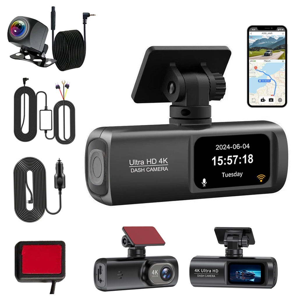 Becaristey Dash Cam Front Rear Dash Camera 4K/1080P 4K Dash Cam Dash Cam Recorder 24H Parking Monit-or Compact Without Card