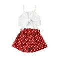 thumbnail image 1 of Kids Girl Suspender Straps Crop Tops Shirt High Waist Polka Dot Shorts with Belt Summer Clothes Outfit, 1 of 5