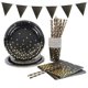 thumbnail image 1 of Juego de cubiertos de taza y plato de papel perforado con puntos de oro negro, decoración para fiesta de boda y cumpleaños LingWen 9024715478986, 1 of 1