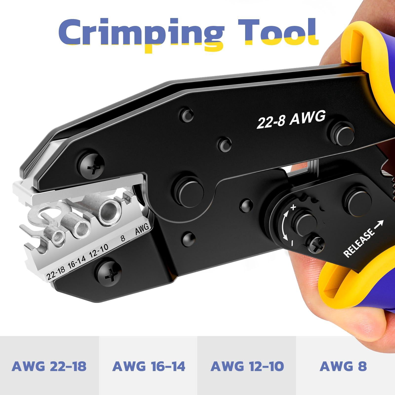 Wire Stripper And Crimping Tool Awg 24-10 Automatic With 22-8 Ratchet Crimper For Non-insulated Connectors