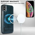 thumbnail image 6 of for iPhone X/XS PU Leather Back Case, Built-in Invisible Stand [Compatible with Magsafe] Protective Slim Kickstand Anti-fall Phone Cover Compatible with iPhone X/XS, Blue, 6 of 8