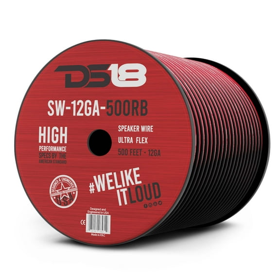500 Ft 12 Gauge AWG Speaker Wire Car Audio 500' Black Red Zip Wire DS18 Spool