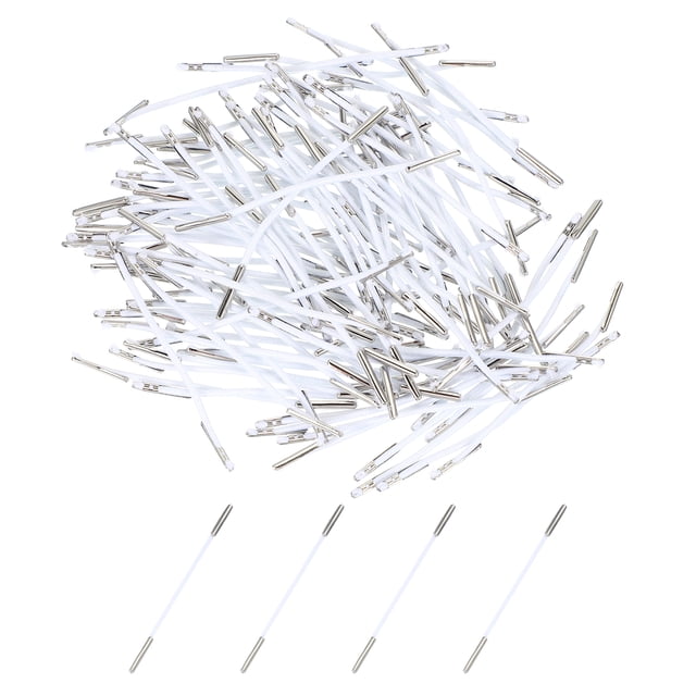 Cuerda Barbedas Elástica Uxcell de 3 Pulgadas / 77mm, 200 Pcs 2mm Cuerda Redonda Estirable con Sujetadores de Púas de Metal para Sombreros, Máscaras, Menús, Manualidades, Libros, Blanca