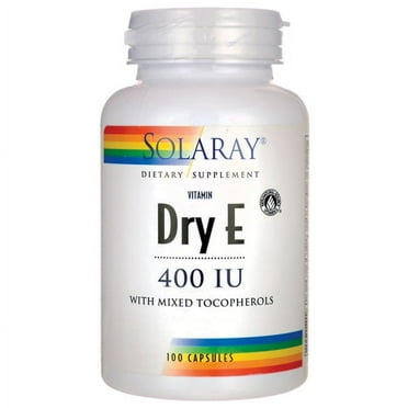 Solaray Vitamin E, Dry 400 IU w/ Mixed Tocopherols | Non-Oily | Healthy Cardiac Function, Antioxidant Activity & Skin Health Support | 100 Capsules