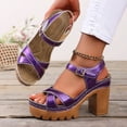 thumbnail image 3 of Rokment Womens Glitter Metallic Platform Chunky Block High Heels Dress Sandals Trendy Casual Comfortable Leather Orthopedic Dressy Pumps Walking Summer Shoes Purple Size 6.5, 3 of 7