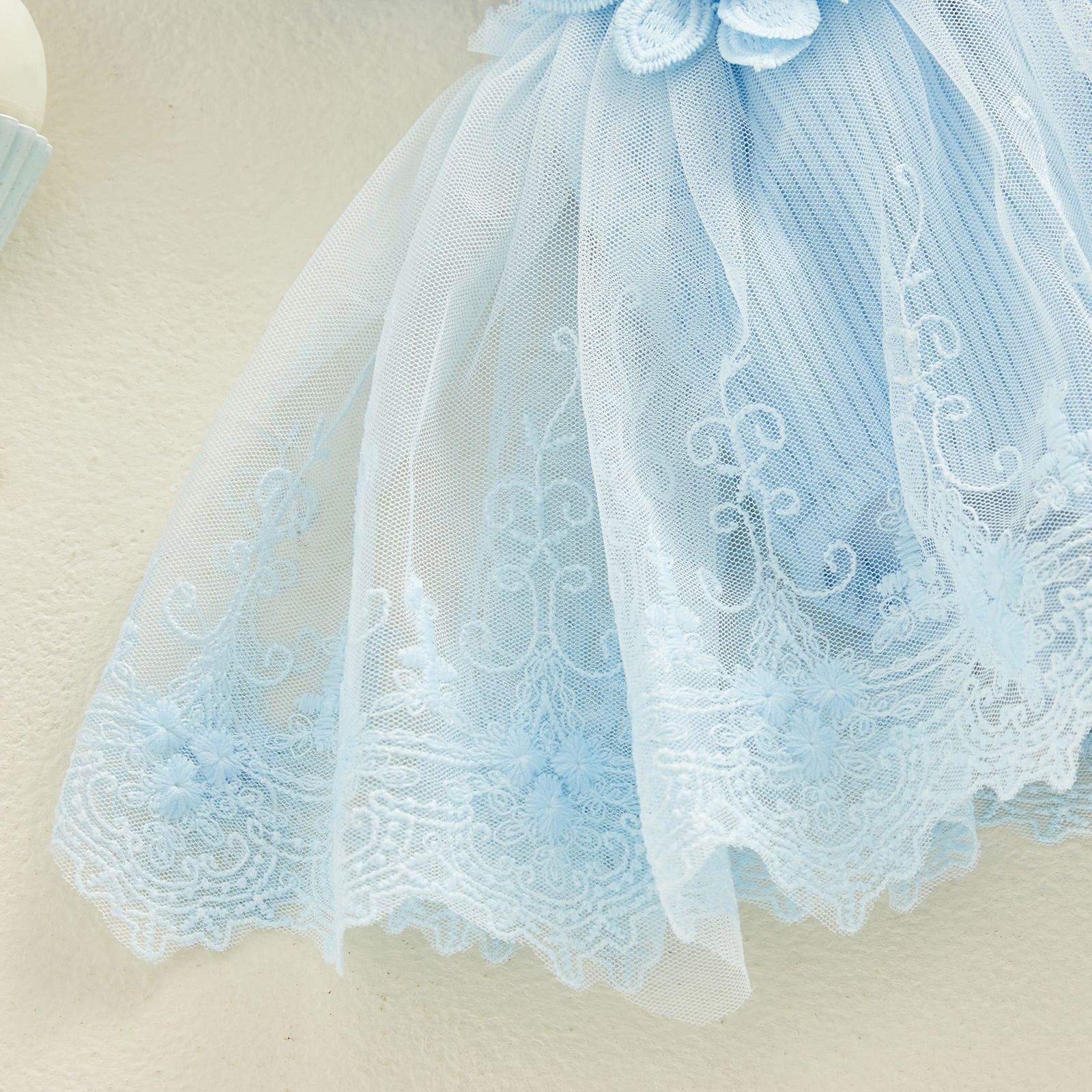 felwors Baby Girl Romper Dress Baby Dress Romper Flowers Lace Girl Spring Summer Clothes with Headband (0-3 Months, Blue)
