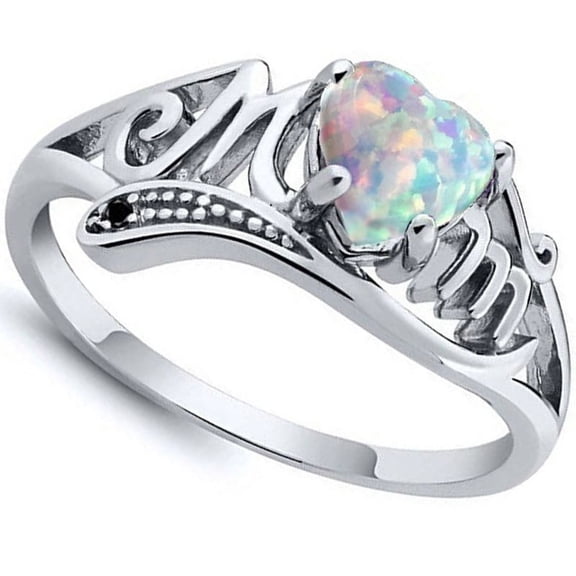 925 Sterling Silver Fire Opal MOM Character Diamond Ring