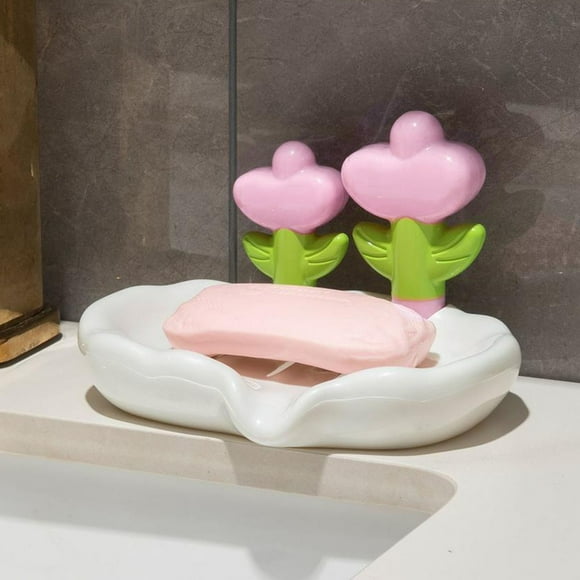 Product Rack 2 - Decorative Flower Shape Soap Holder with Self-Draining Tray for Bathroom Kitchen Shower - Space-Saving Soap Storage Rack for Soap Dish 1pc