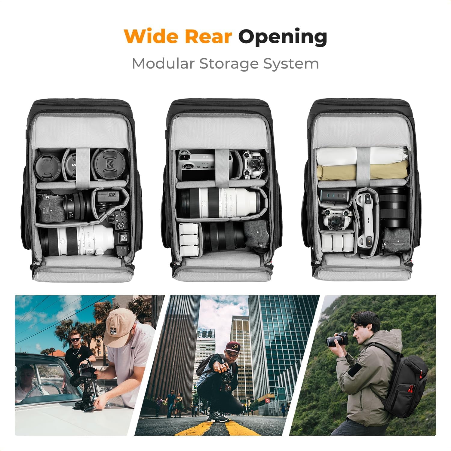 K&F CONCEPT Camera bags Waterproof 25L Large Capacity Camera Case with Raincover Camera Case 15.6 Inch Laptop Compartment