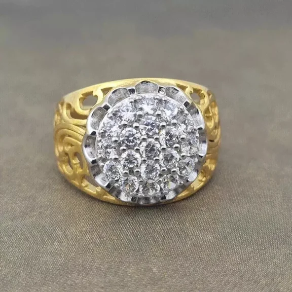 Men's 2.5CT Fancy Cluster Round Cut Lab-Created Diamond Wedding Ring 925 Silver 14K Yellow Gold Plated