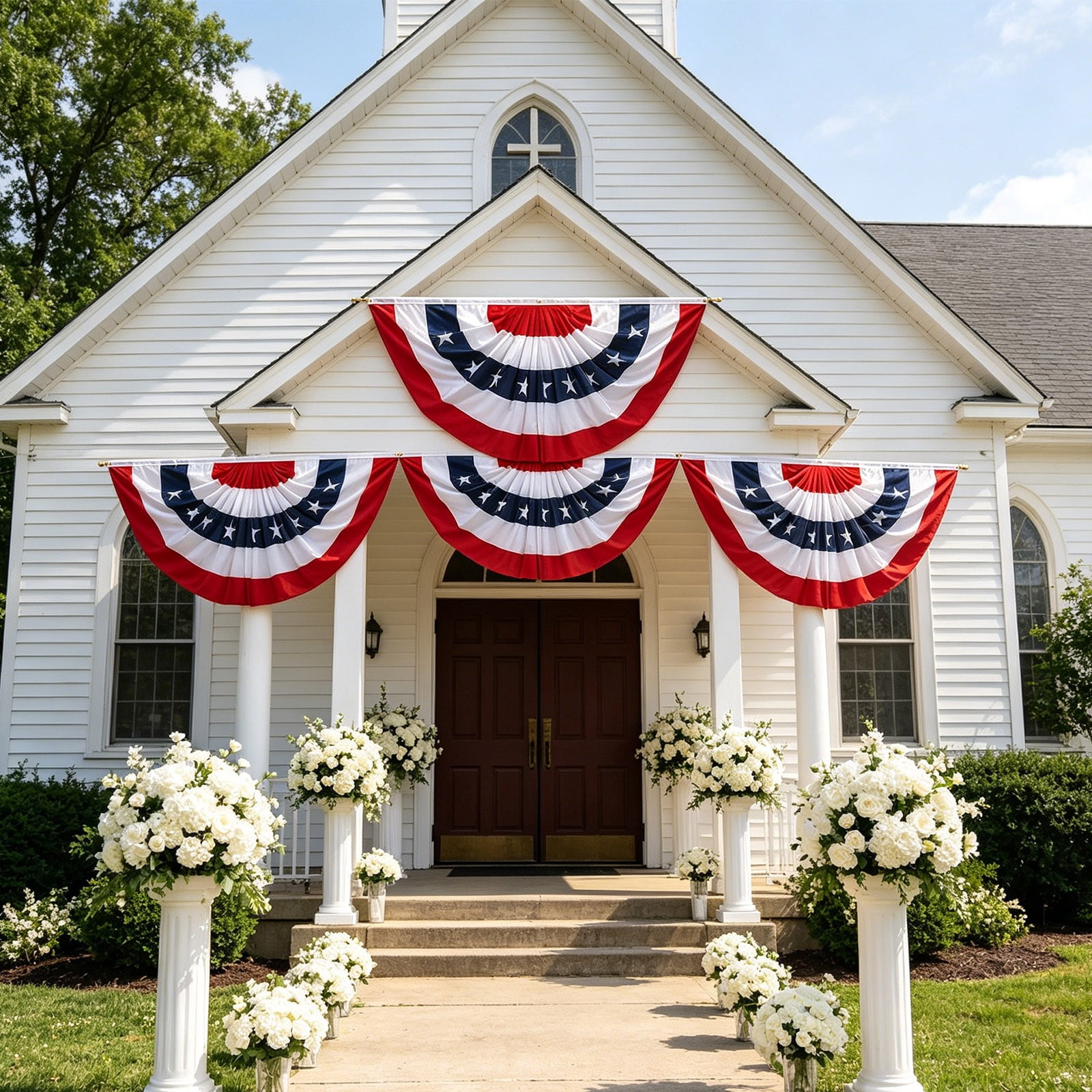 Gallickan 4 Pack Independence Day Fan-Shaped Patriotic Flag 60x120cm USA American Flag for Outdoor Garden Decor