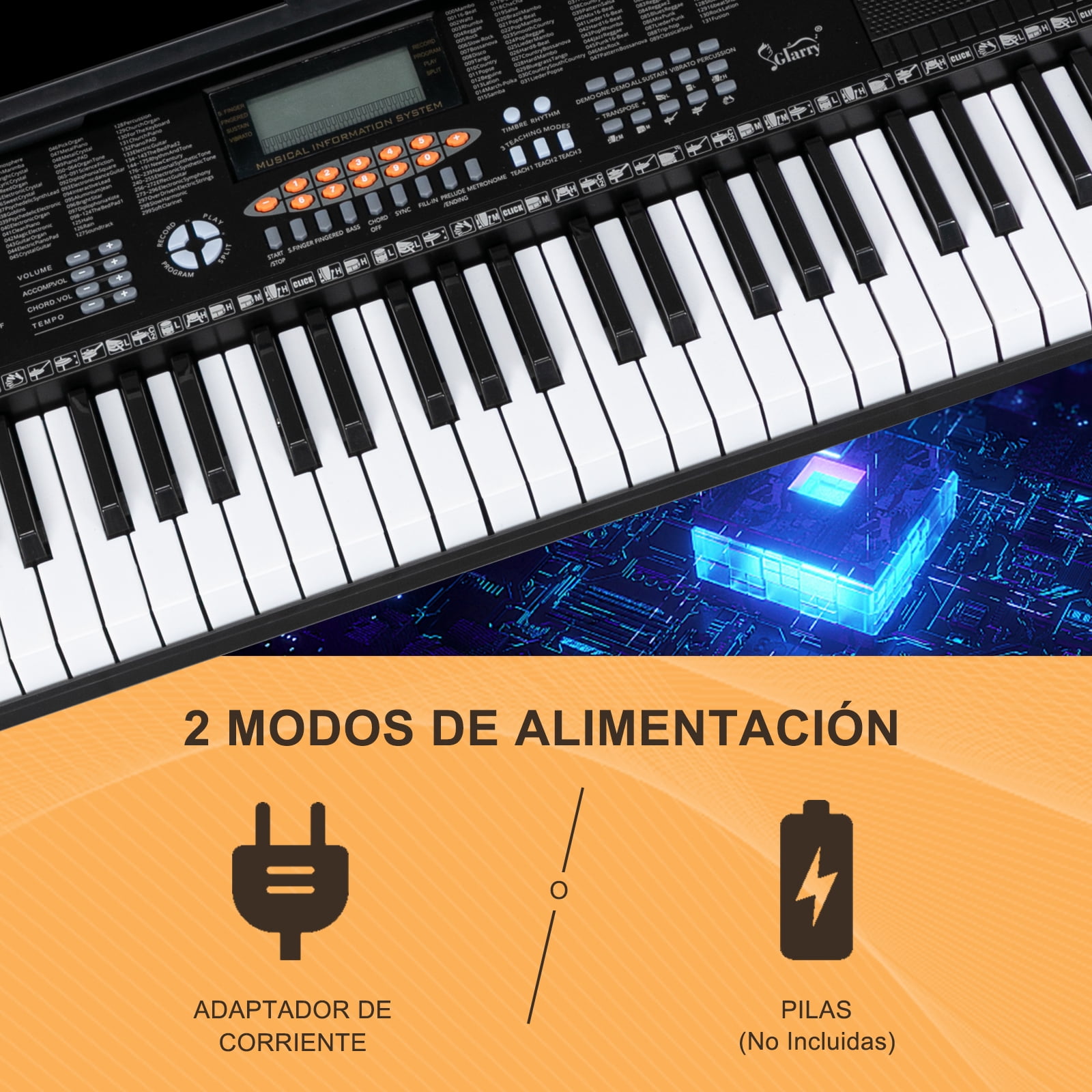 Glarry 61-Key Portable Electronic Piano Keyboard with LCD Screen, Microphone, Headphones, 3 Teaching Modes, Built-In Speakers