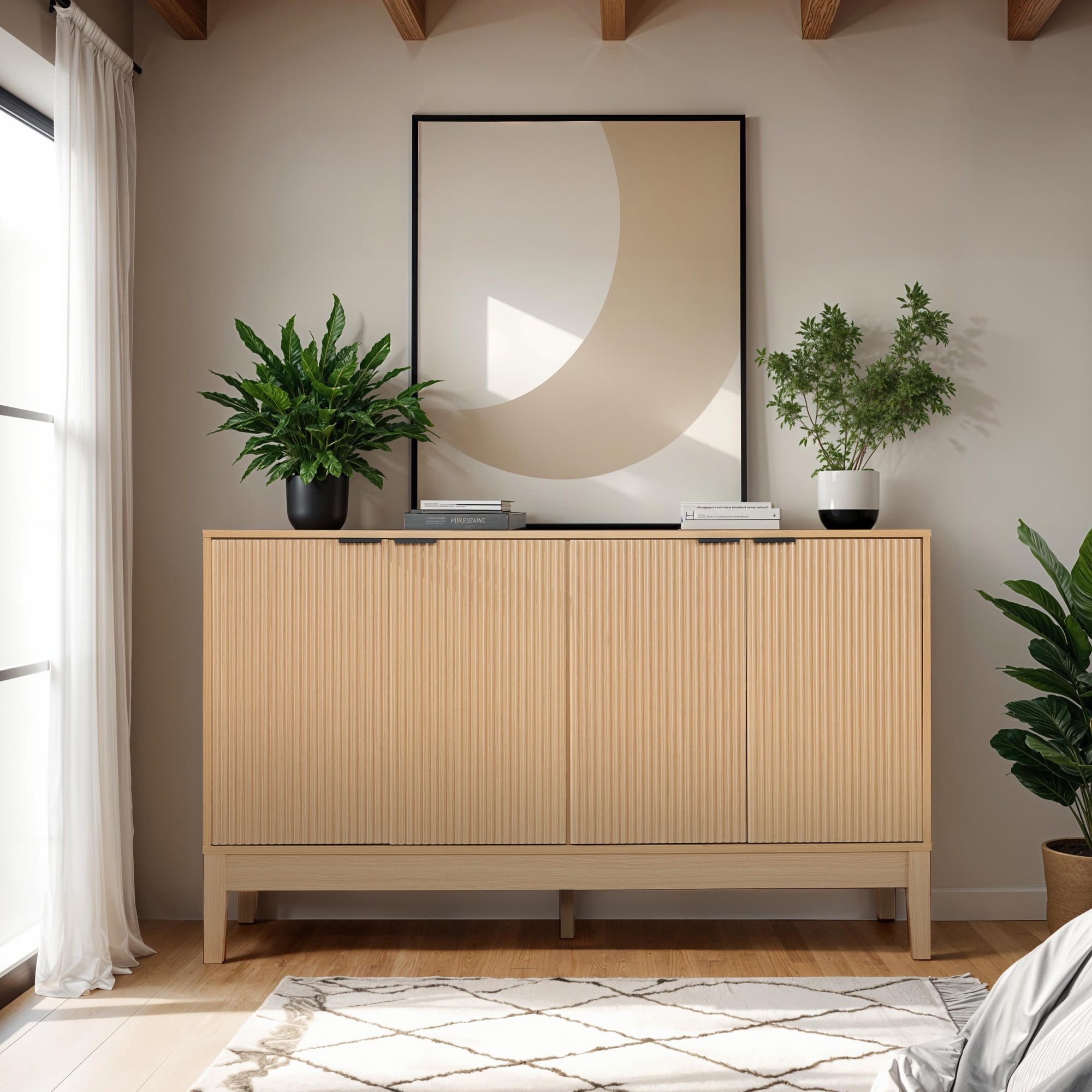 Best Choice Products 4-Door Reeded Storage Cabinet w/ Soft-Close Doors, Multipurpose Accent Furniture - Natural