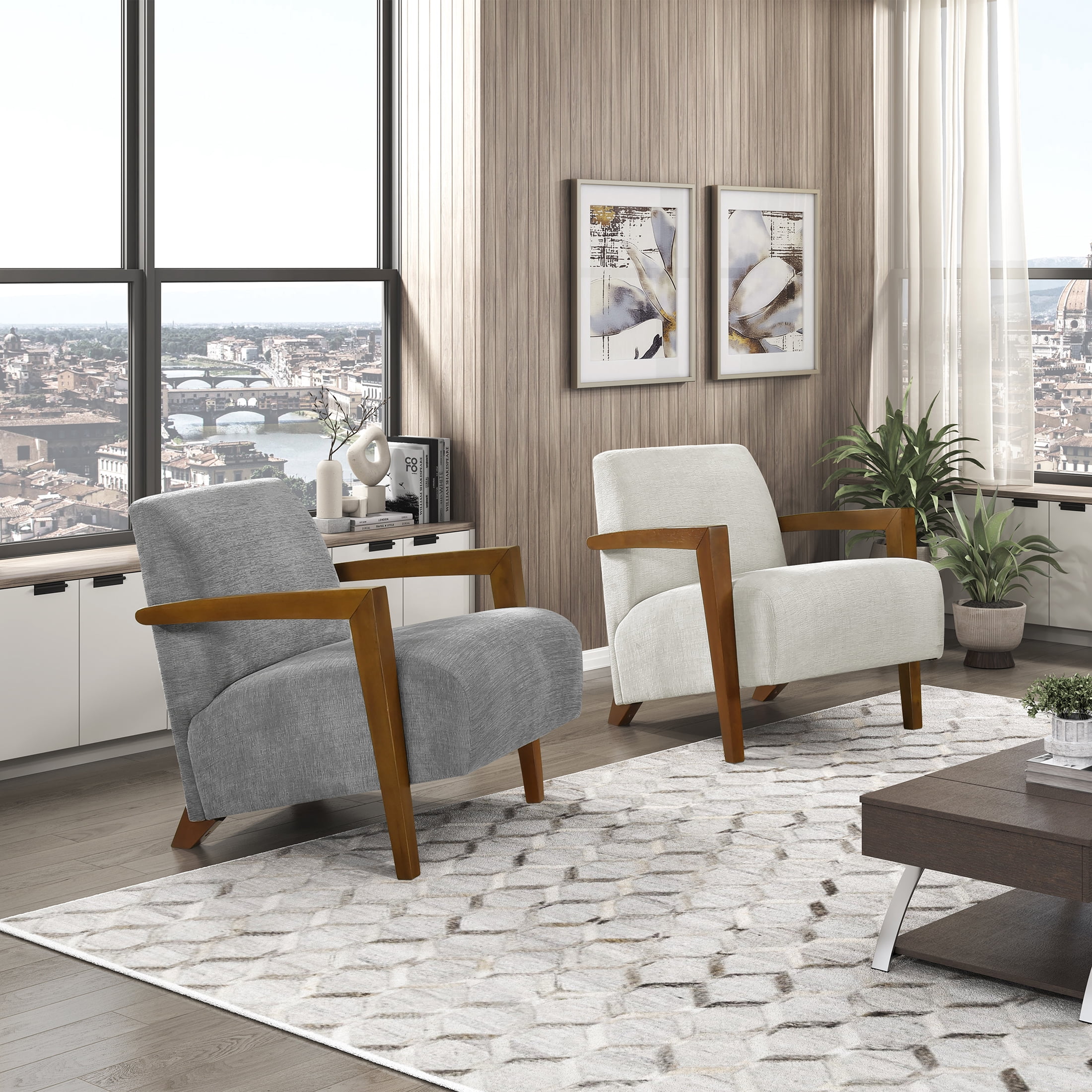 OakvillePark Cindervale Chenille Accent Chair, Gray/Chestnut Wood