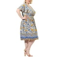 thumbnail image 4 of Unique Bargains Women's Plus Size Floral V Neck Smock Waist Bohemian Midi Dresses 1X Beige, 4 of 7