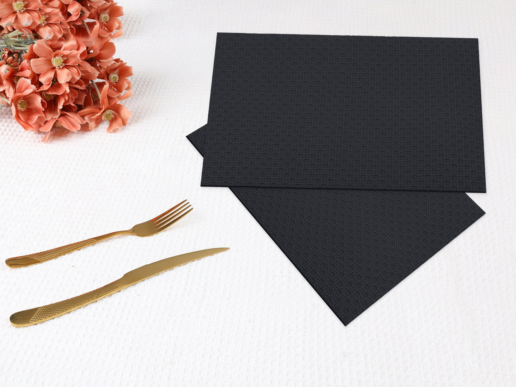 Unique Bargains Set of 6 Woven Placemats for Dining Black 17*12in