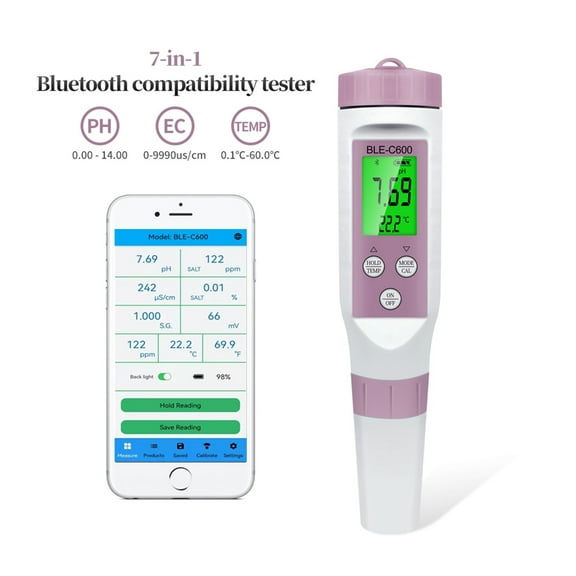Digital 7 in 1 pH Meter PH/TDS/EC/ORP/Salinity /SG/TEMP Meter Water Quality Monitor Tester Drinking Water Aquariums ,Multifunctional