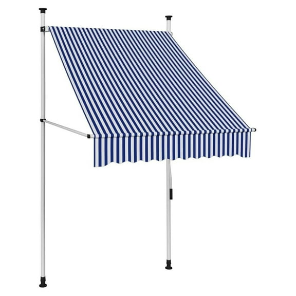 Manual Retractable Patio Door Window Awning, Balcony Awning, UV & Weather Resistant, Height Adjustable, with Hand Crank, width 39.4" Blue and White Stripes