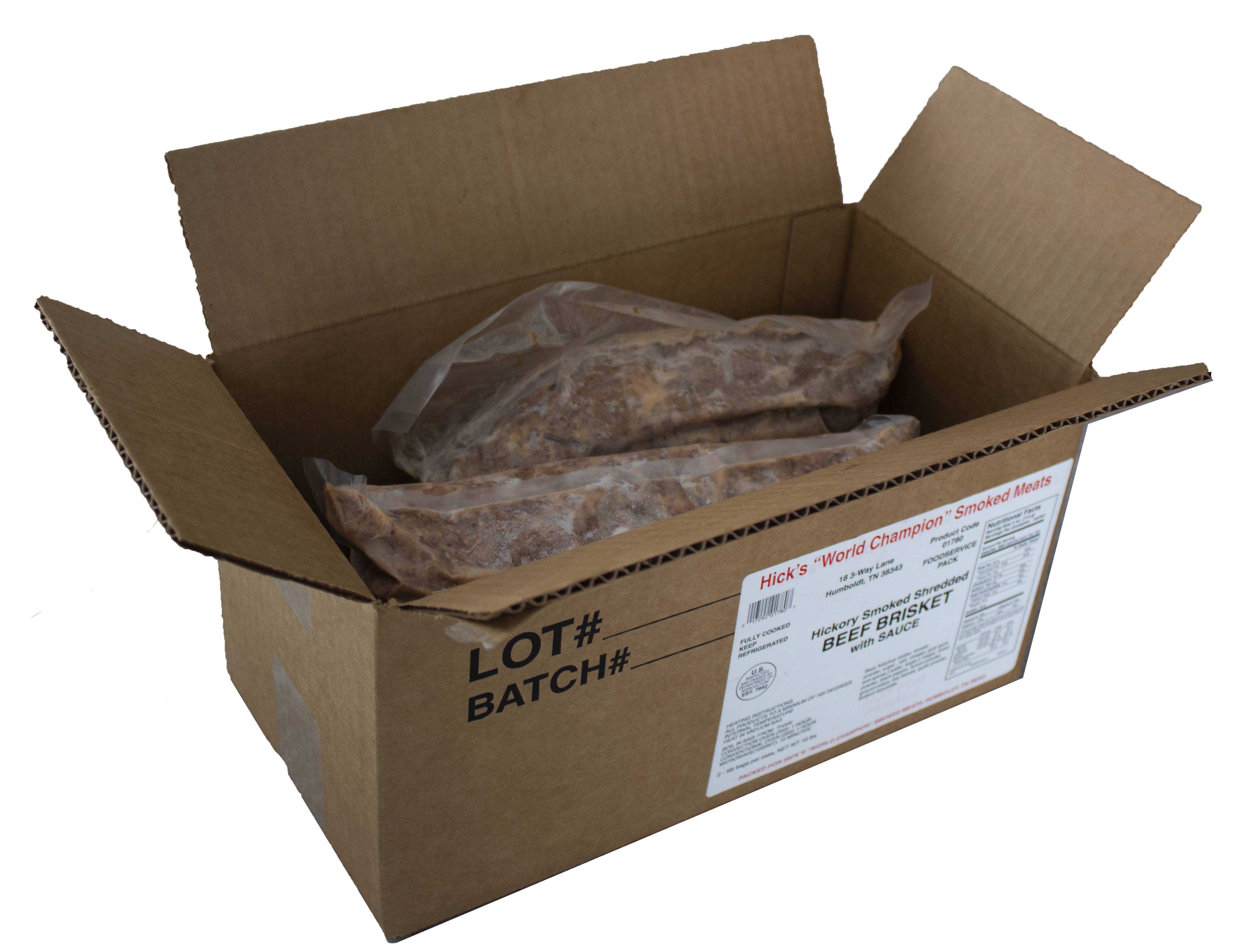 Hicks Hickory Smoked BBQ Boneless Chopped Beef Brisket with Sauce, 5 Pound -- 2 per case.