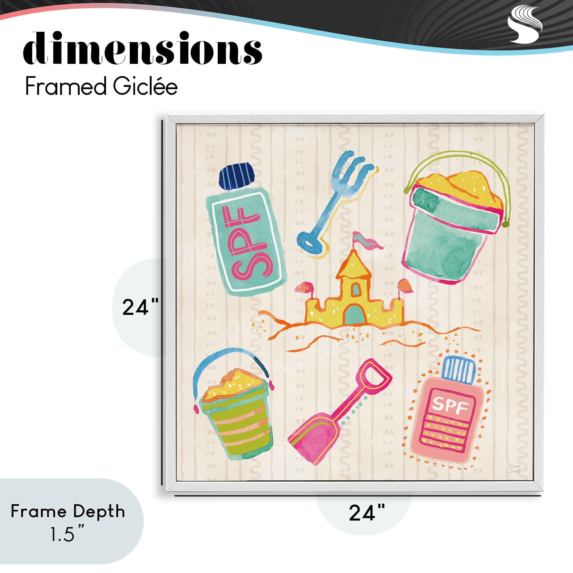 Stupell Industries Fun In The Sun Beach Pails White Framed Giclee Art, design by Dina June