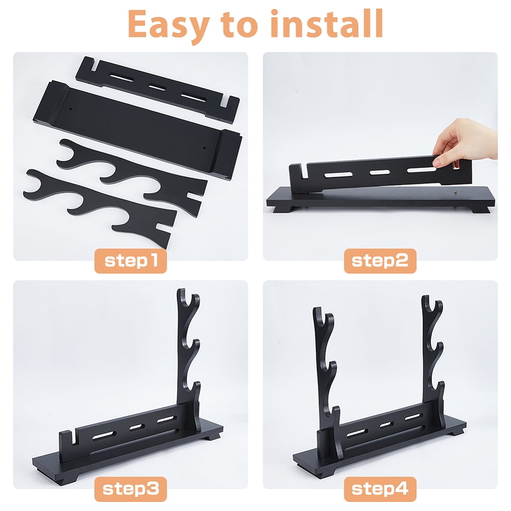 3-Tier Stand Katana Stand 39.5x8.9x31.5cm Wooden Katana Holder Black Swords Display Holder Wood Swords Racks for Home Decor Collectors Men Husband