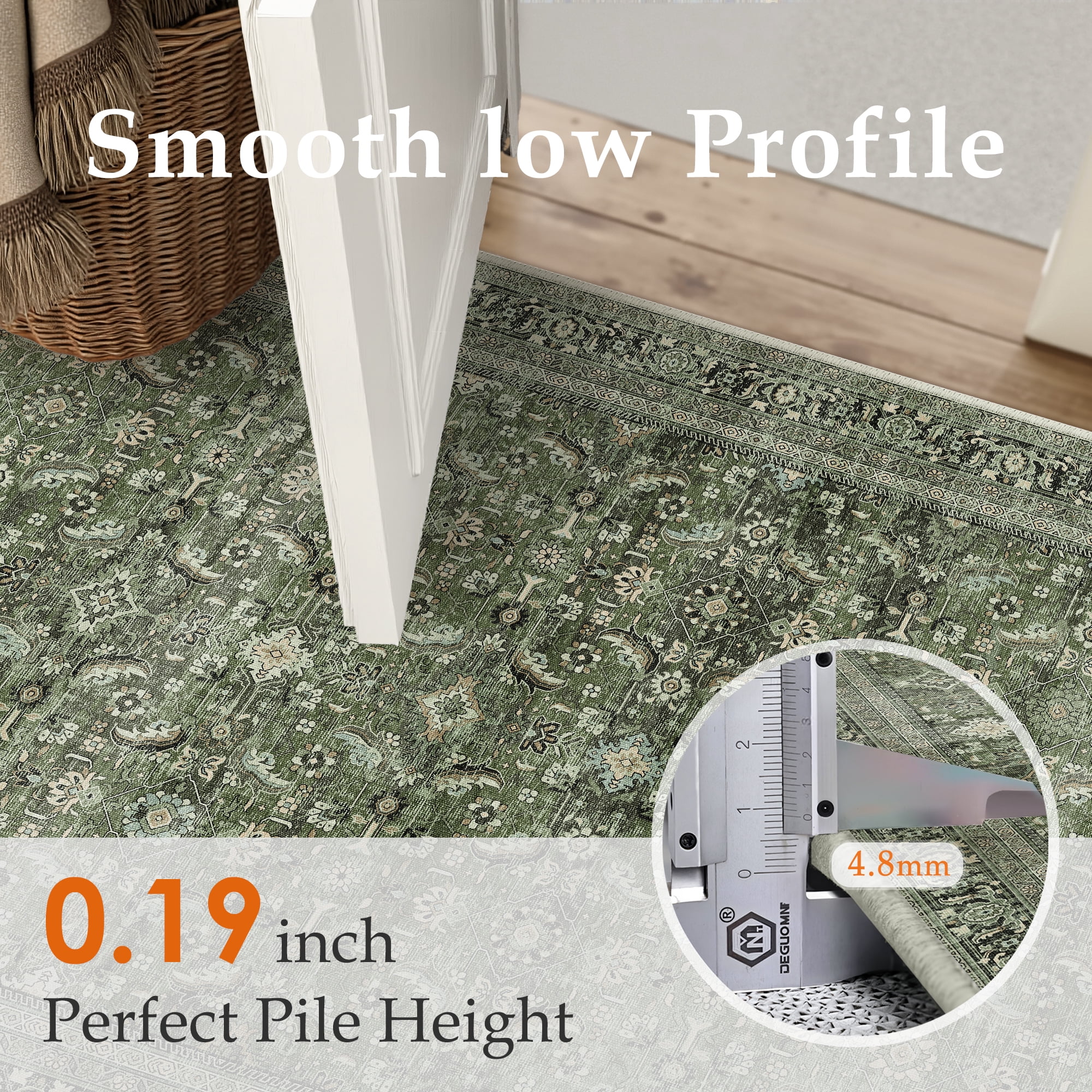 BERTHMEER 2'x8' Green Runner Rugs for Hallway Entryway Bathroom Bedroom Kitchen Non Skid Washable Vintage Oriental Traditional Runner Rugs