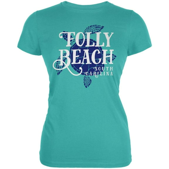 Summer Sun Sea Turtle Folly Beach Juniors Soft T Shirt Teal SM