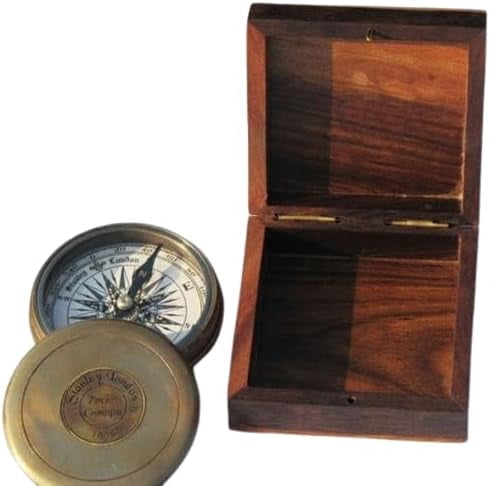 Maritime treasures Vintage Brass Compass with Wooden Box Nautical Desk Compass | Antique Style