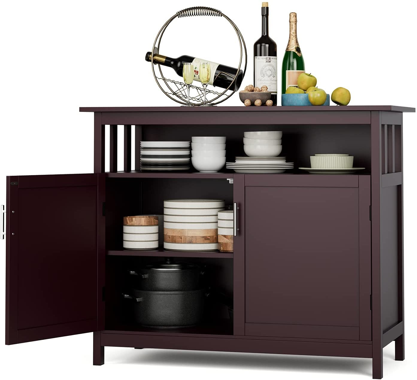 Homfa Kitchen Sideboard with Shelf, Buffet Server Cupboard Wood Storage with 2 Doors for