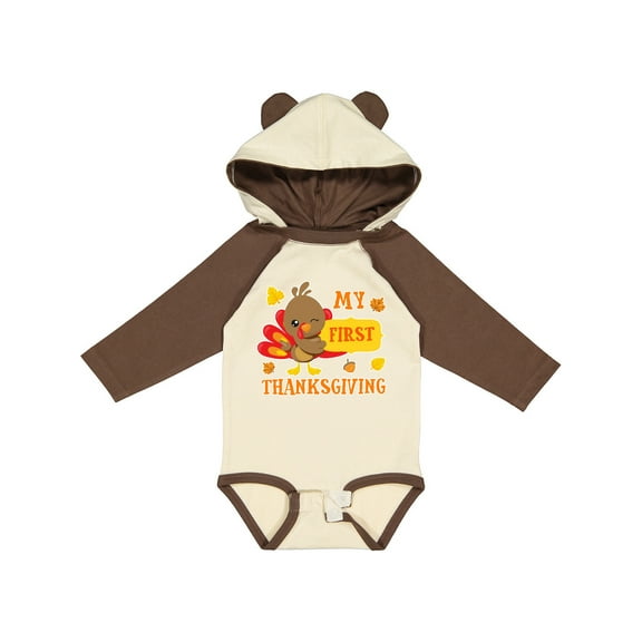 Inktastic My First Thanksgiving with Turkey and Leaves Boys or Girls Long Sleeve Baby Bodysuit