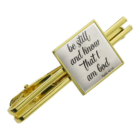 Be Still and Know that I am God Psalm Inspirational Christian Square Tie Bar Clip Clasp Tack Gold Color