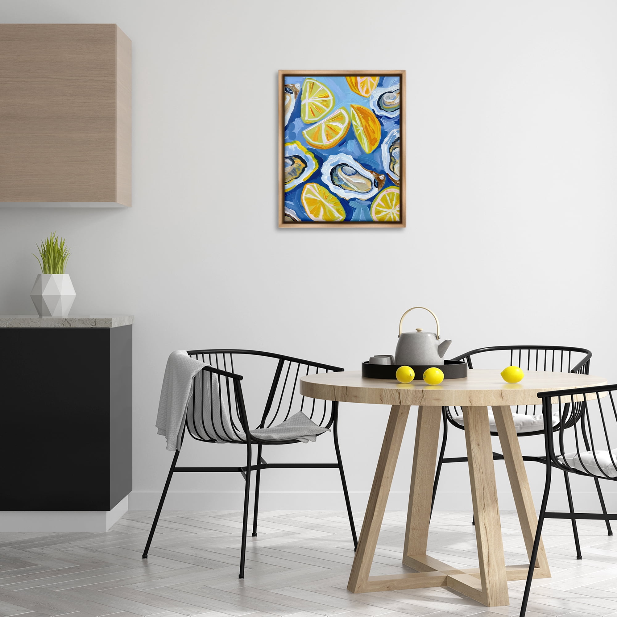 Stupell Industries Lemon & Oyster Pattern Food & Beverage Painting Brown Floater Framed Canvas Art Print Wall Art, 17 x 21